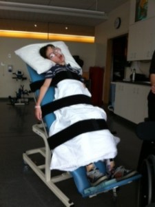 Deane on the tilt board at 45 degrees.