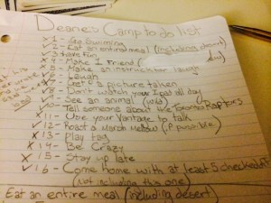 His sister's complete list from which Deane choose his goals.